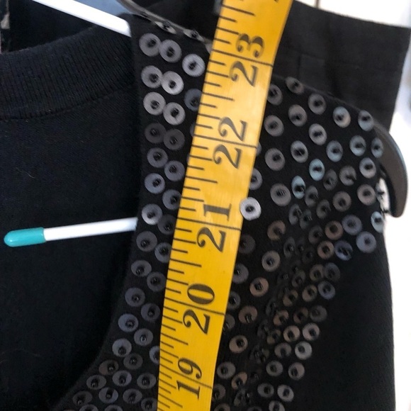 Pointelle  large black with gold sequin front scoop embellished sweater - Picture 5 of 11